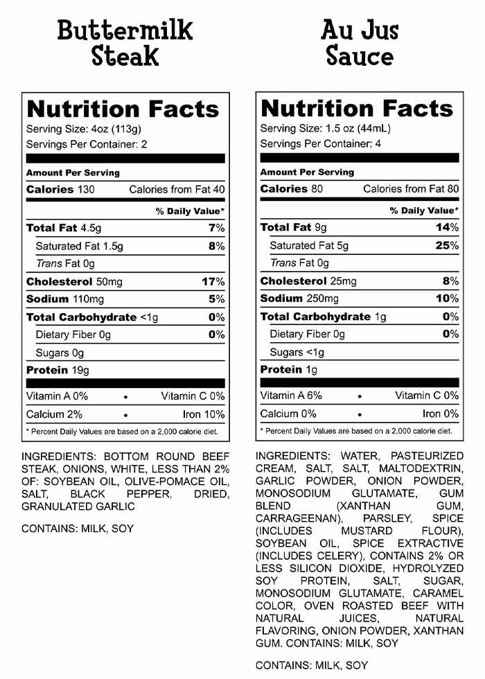 Au Jus Buttermilk Steak Nutrition Facts