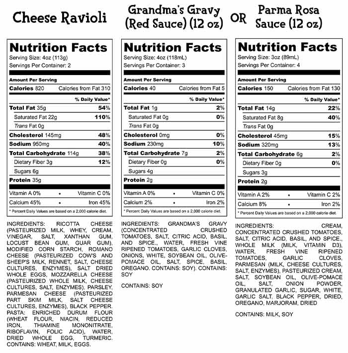 Cheese Ravioli Nutrition Facts