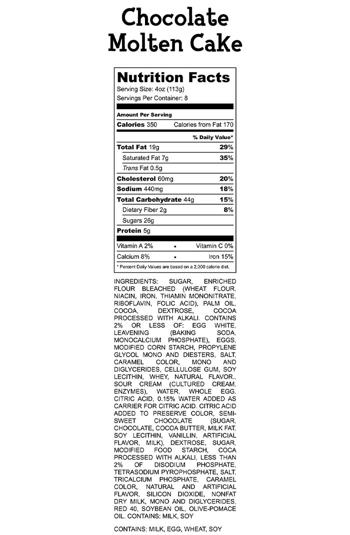 Chocolate Molten Cake Nutrition Facts
