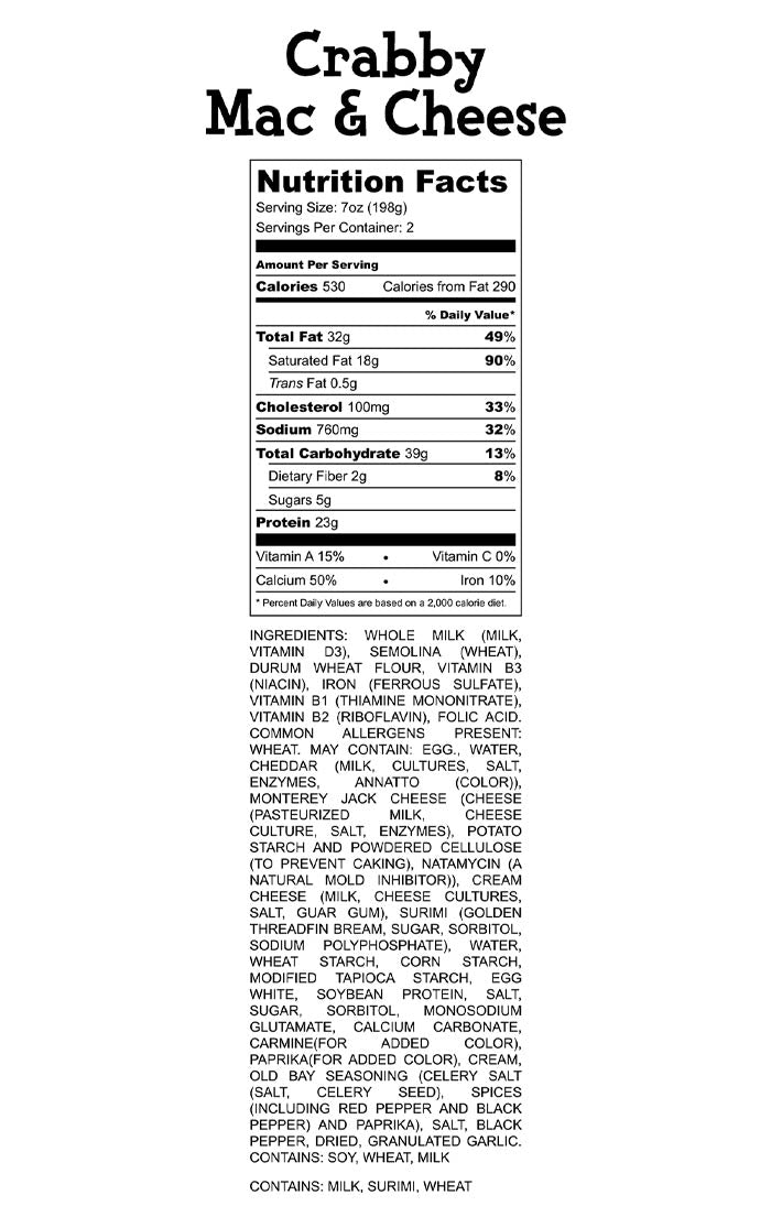Crabby Mac Nutrition Facts