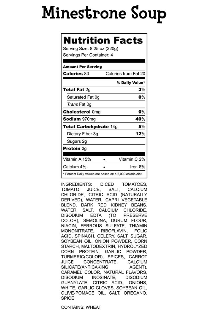 Minestrone Soup Nutrition Facts