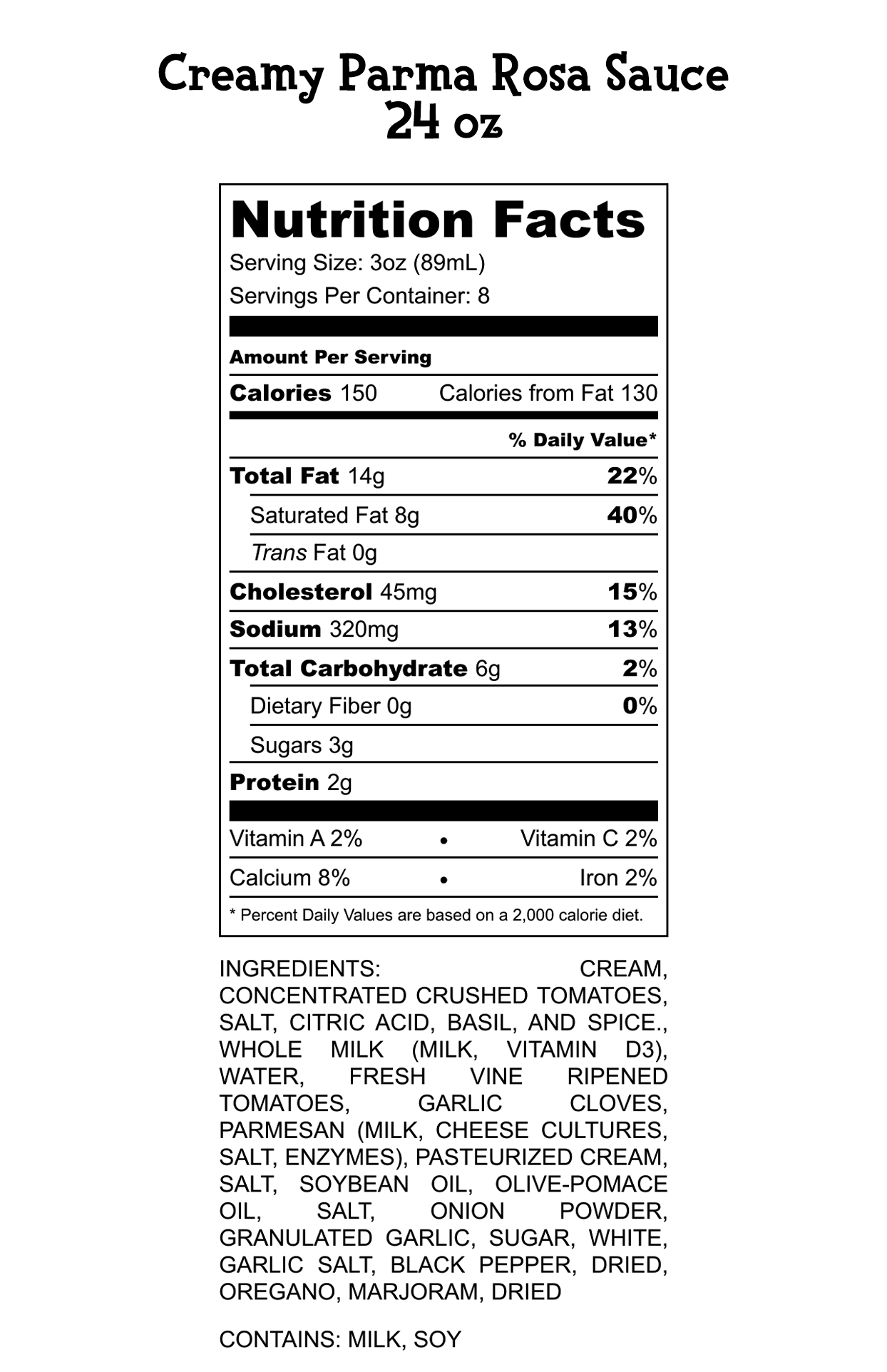 Parma Rosa Sauce Nutrition Facts