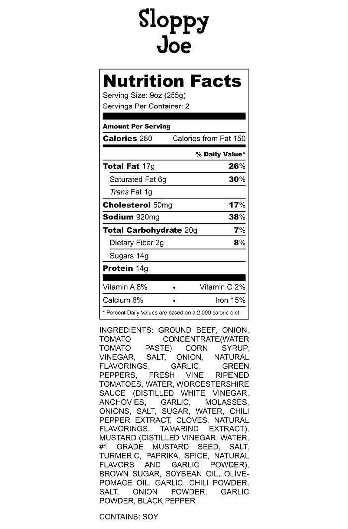 Sloppy Joe Nutrition Facts