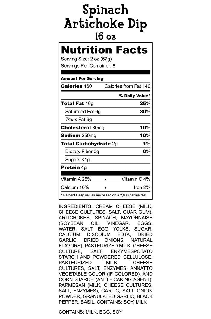 Spinach And Artichoke Dip Nutrition Facts