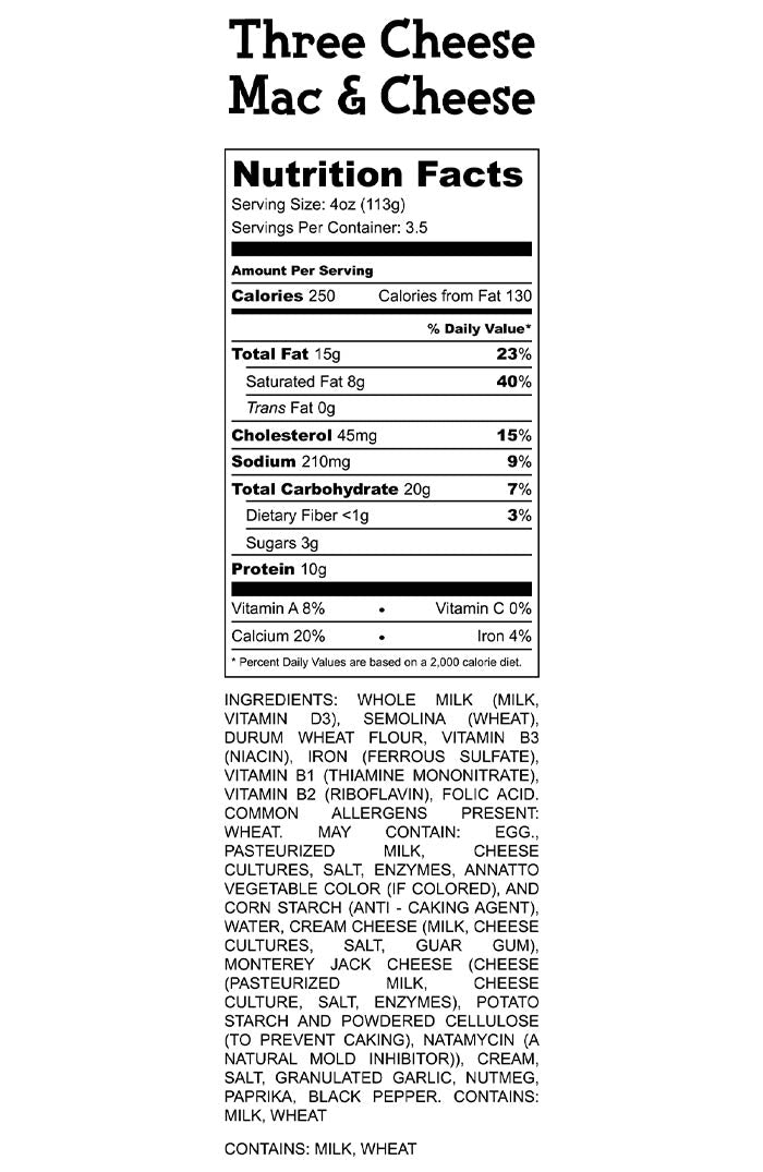 Three Cheese Mac And Cheese Nutrition Facts