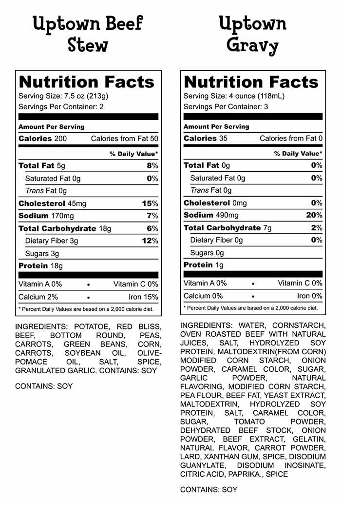 Uptown Beef Stew Nutrition Facts