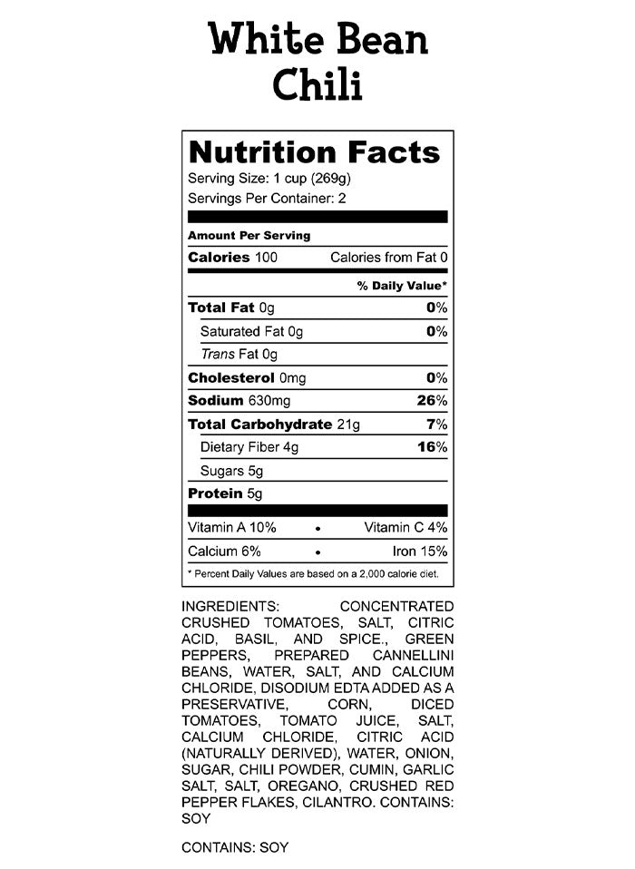 White Bean Chili Nutrition Facts