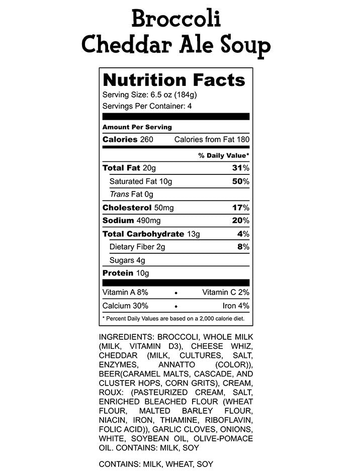 Broccoli Cheddar Ale Soup Nutrition Facts