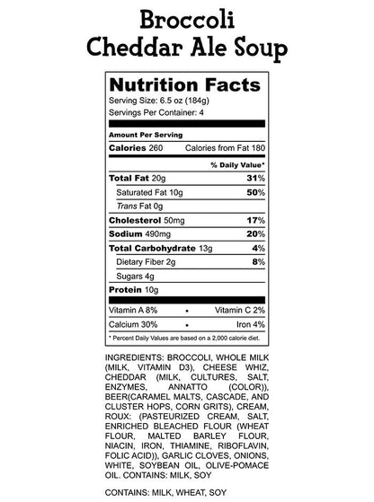 Broccoli Cheddar Ale Soup Nutrition Facts