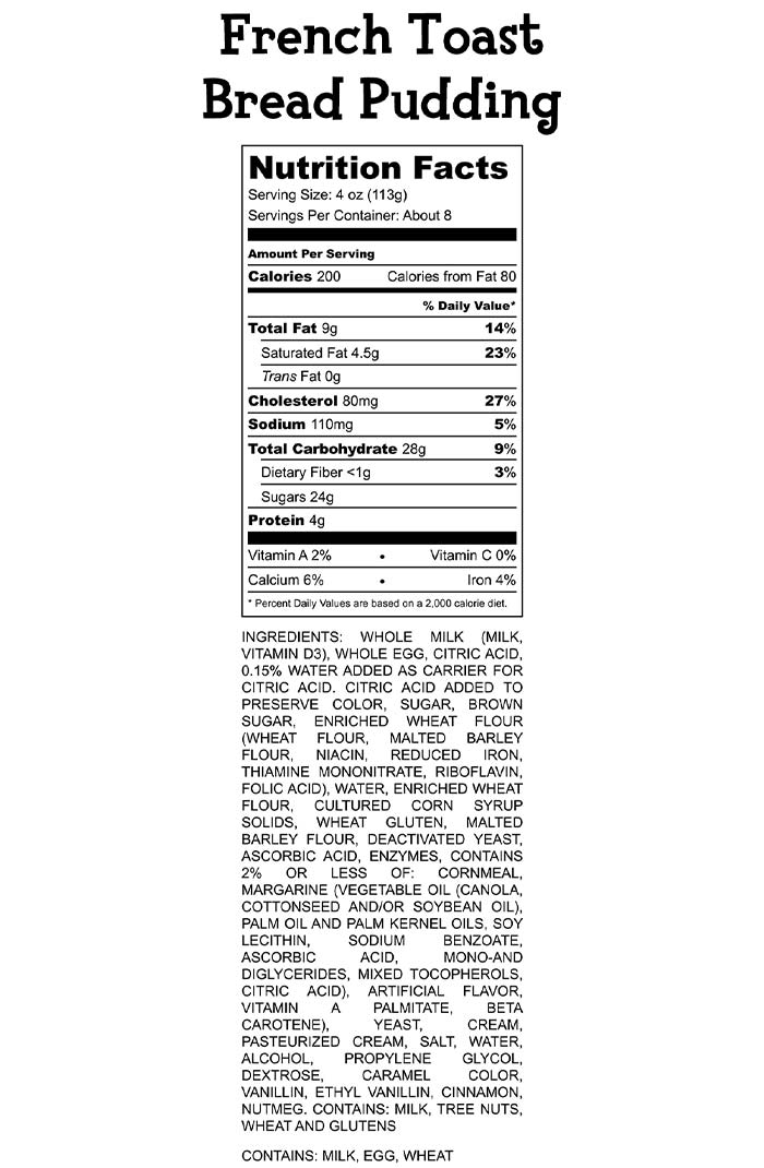 French Toast Bread Pudding Nutrition Facts