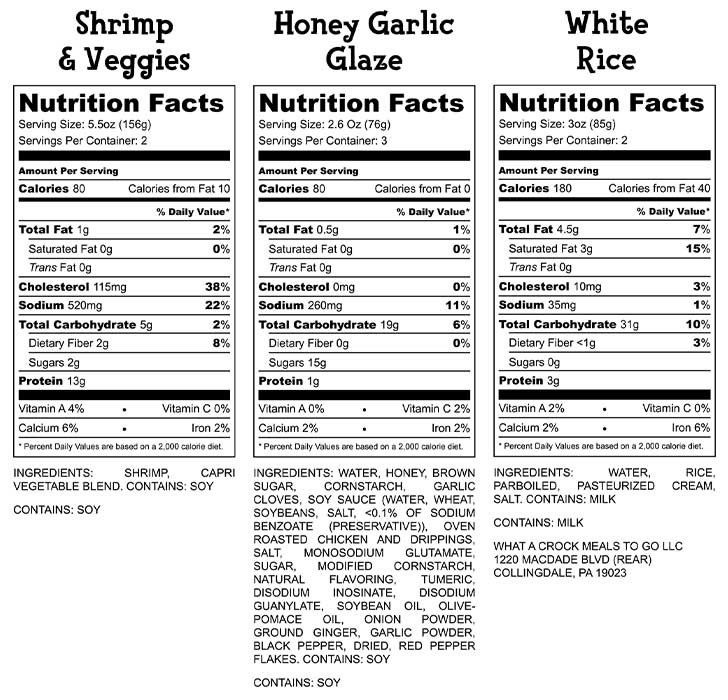 Honey Garlic Shrimp Nutrition Facts
